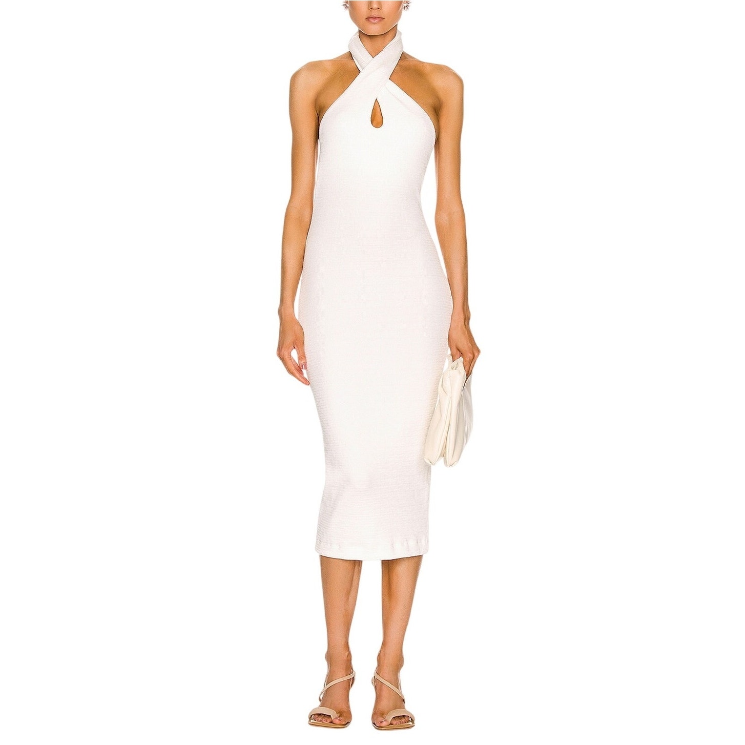 Enza Costa Ribbed Cream Halter Midi Dress Size Xs